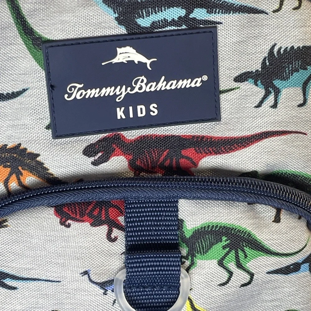 Tommy Bahama Kids Backpack Bag Navy Blue/Grey Colorful Dinosaurs 4 Zip‎ Pockets